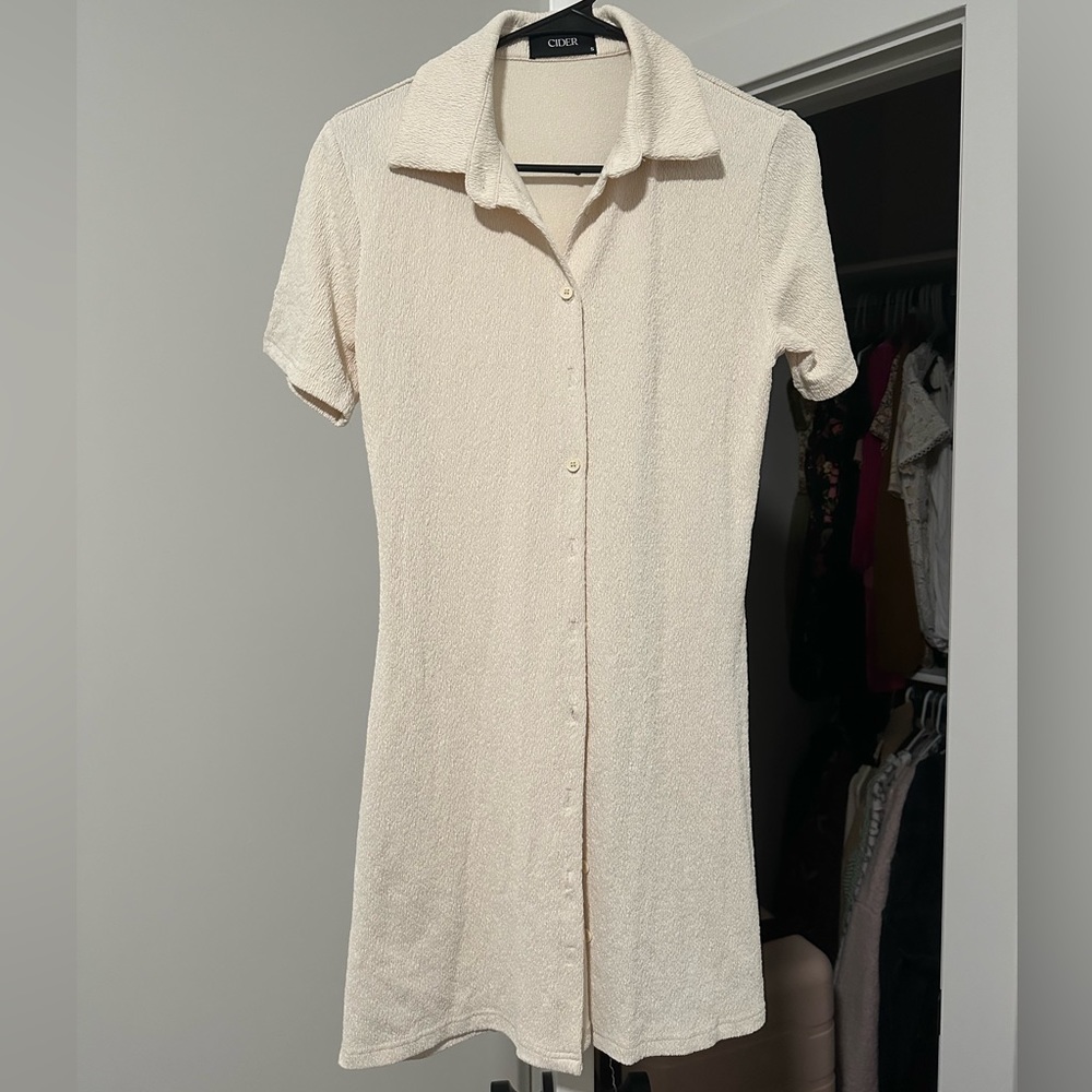 Cream Collared Button-up Dress